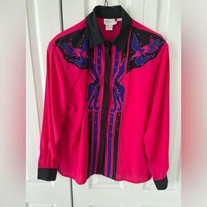 Vintage Western Style Embroidered Button Up Shirt